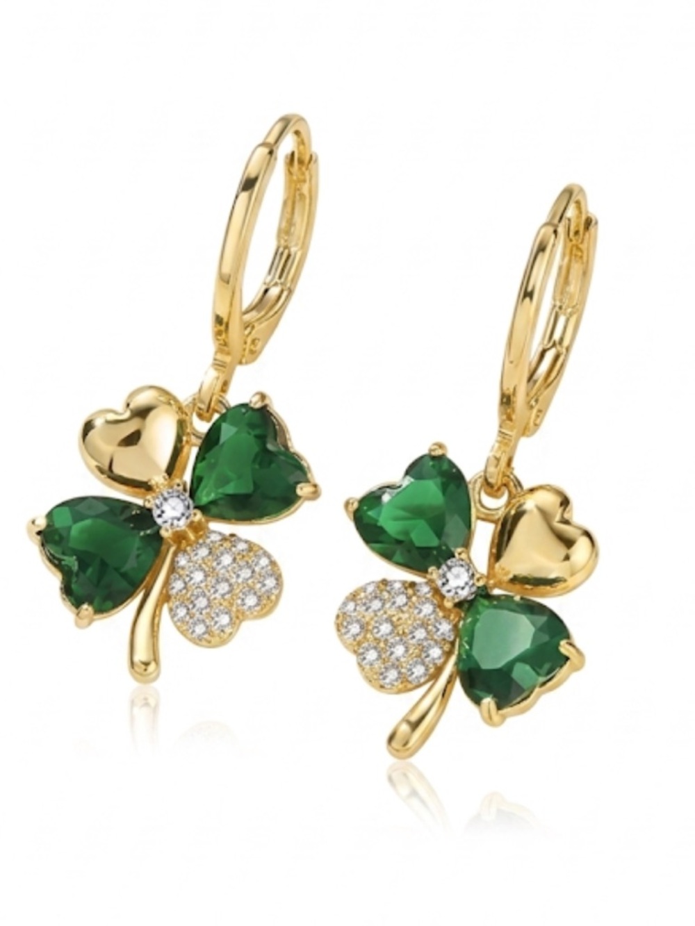 4 Leaf Clover Fairycore Earrings Green Gemstone Lucky Charm Earrings Coquette - Picture 5 of 5